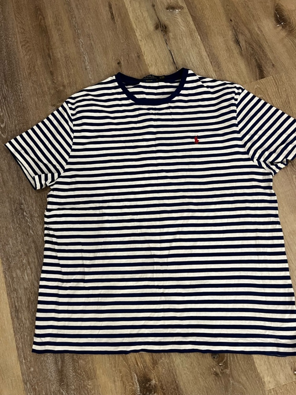 Vintage Polo by Ralph Lauren Navy and White Striped Short Sleeve Tee-Red Pony